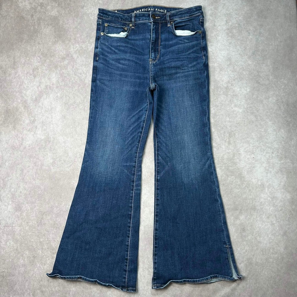 American Eagle Super Hi-Rise Flare Jeans Dark Wash Ne(x)t Level Stretch 12 Short